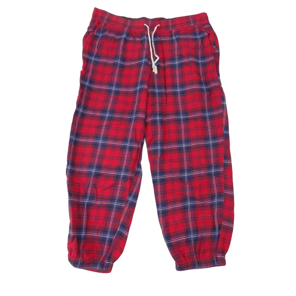 GapBody Mens Pajama Pants Large Red Blue Plaid Flannel Jogger Lounge Sleep
